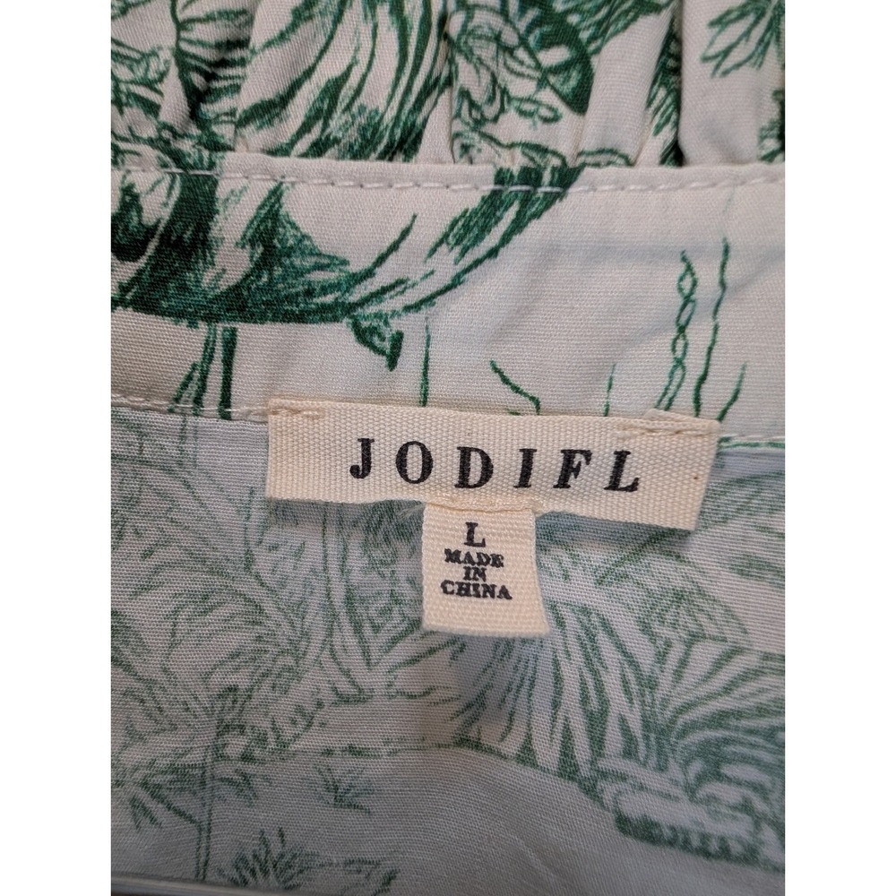 Jodifl Green Toile de Jouy Jungle Print Tiered Maxi Dress Smocked Waist Large - Picture 3 of 4